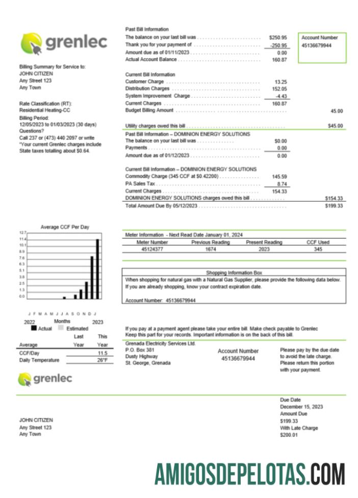imprimível Modelo Word e PDF de conta de serviços públicos de serviços de eletricidade de Granada